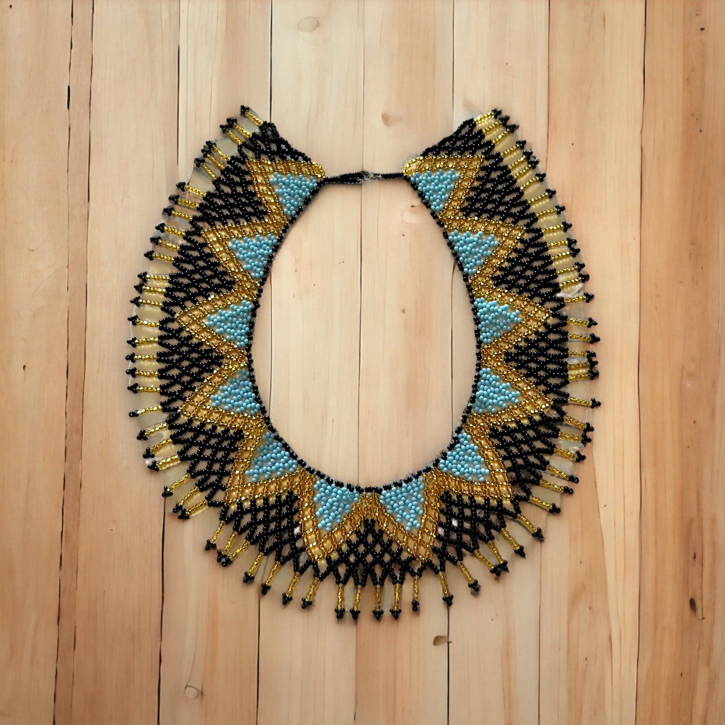 Handmade Necklace From Indigenous Amazon Tribe in Ecuador (Gold/Black/Teal)